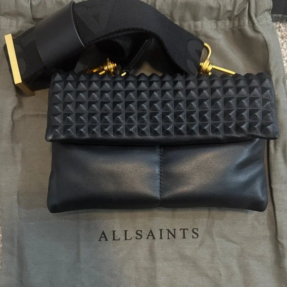 All Saints Ezra Stud Black Leather Crossbody bag - Picture 2 of 10